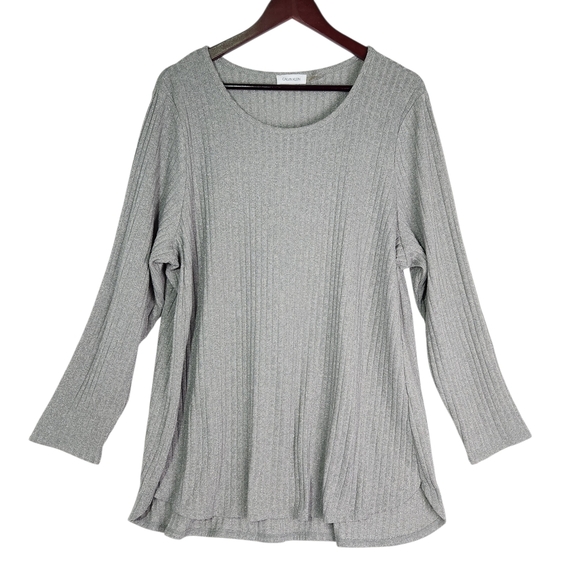 Calvin Klein Sweaters - Calvin Klein Light Gray Ribbed Long Sleeve Top